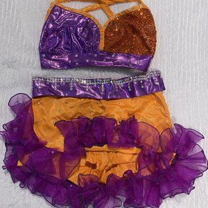Women orange and purple competitive dance costume